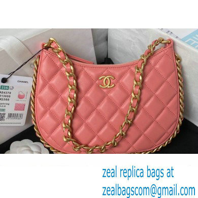 Chanel Shiny Crumpled Lambskin & Gold-Tone Metal Hobo Handbag AS4378 Pink 2023